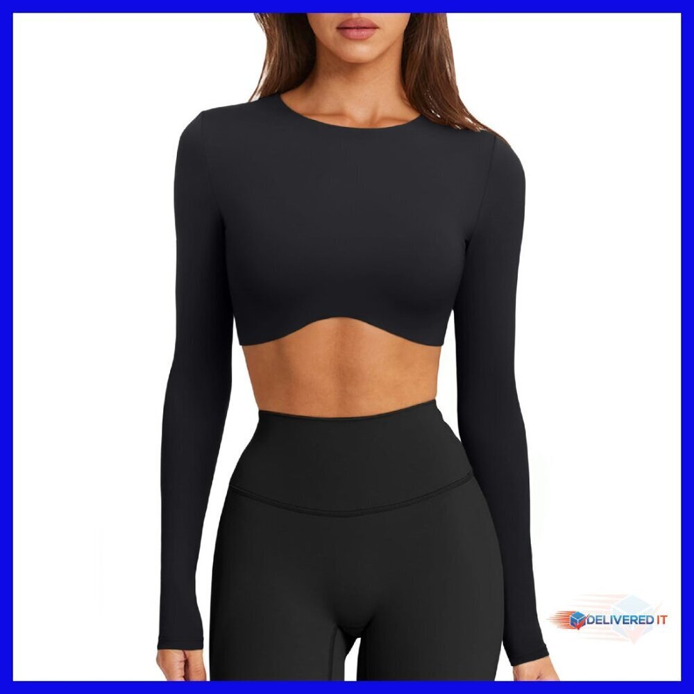 Double Lined Long Sleeve Crop Top - Moisture Wicking Activewear